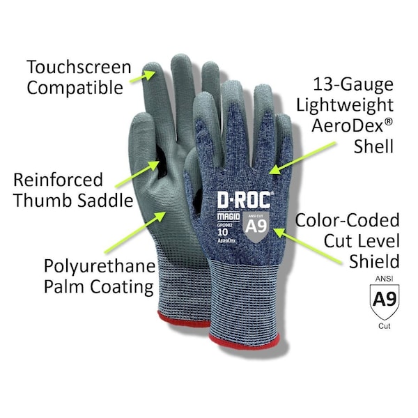 DROC AeroDex13Gauge Lightweight Polyurethane Coated Work Glove  Cut Level A9